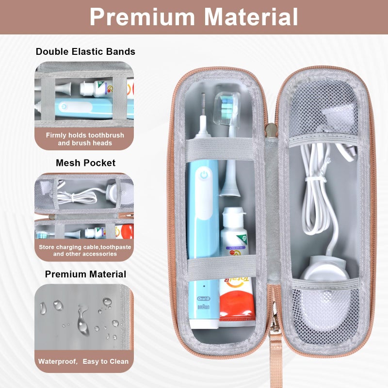 TUNYINSH Toothbrush Travel Case for Oral B/Oral-B Pro 1000 1500 5000 7000 7500 6000 9600/ Phlips Sonicare 4100 5100 1100 6100 5300 Electric Toothbrush, Portable Hard Protective Storage Bag (Gold) - Image 3