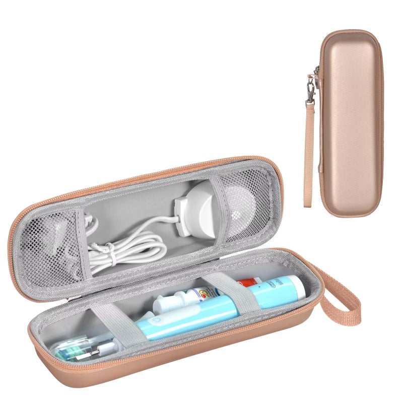 TUNYINSH Toothbrush Travel Case for Oral B/Oral-B Pro 1000 1500 5000 7000 7500 6000 9600/ Phlips Sonicare 4100 5100 1100 6100 5300 Electric Toothbrush, Portable Hard Protective Storage Bag (Gold) - Image 1