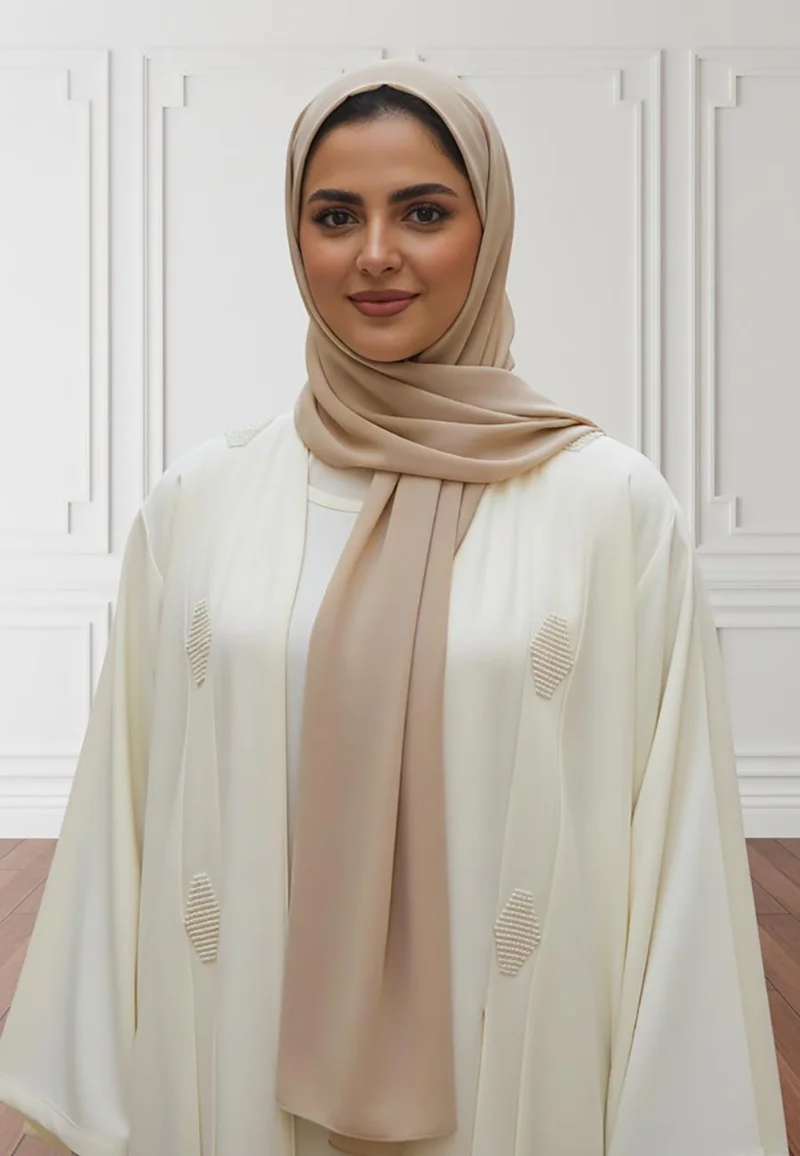 النخبة Luxurious 2-Piece BarB Crepe Abaya Set | Matching Inner Dress & Hijab Included-2P820