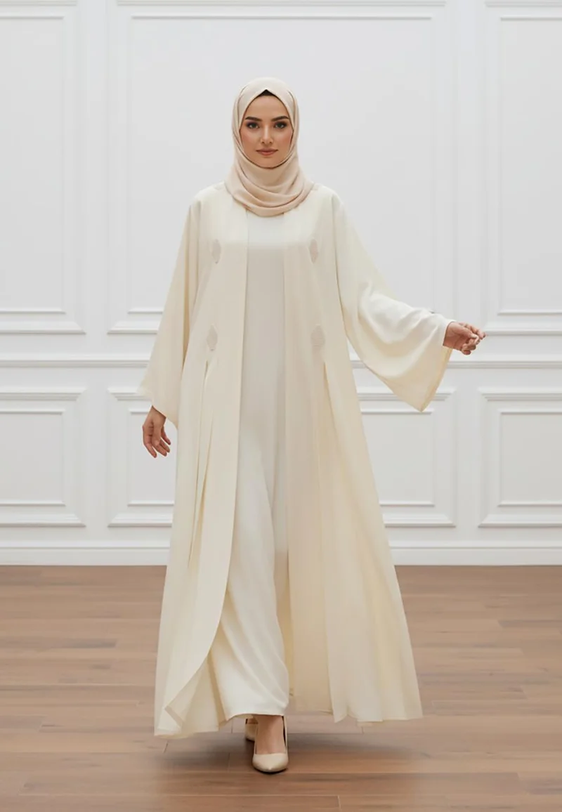 Luxurious 2-Piece BarB Crepe Abaya Set | Matching Inner Dress & Hijab Included-2P820