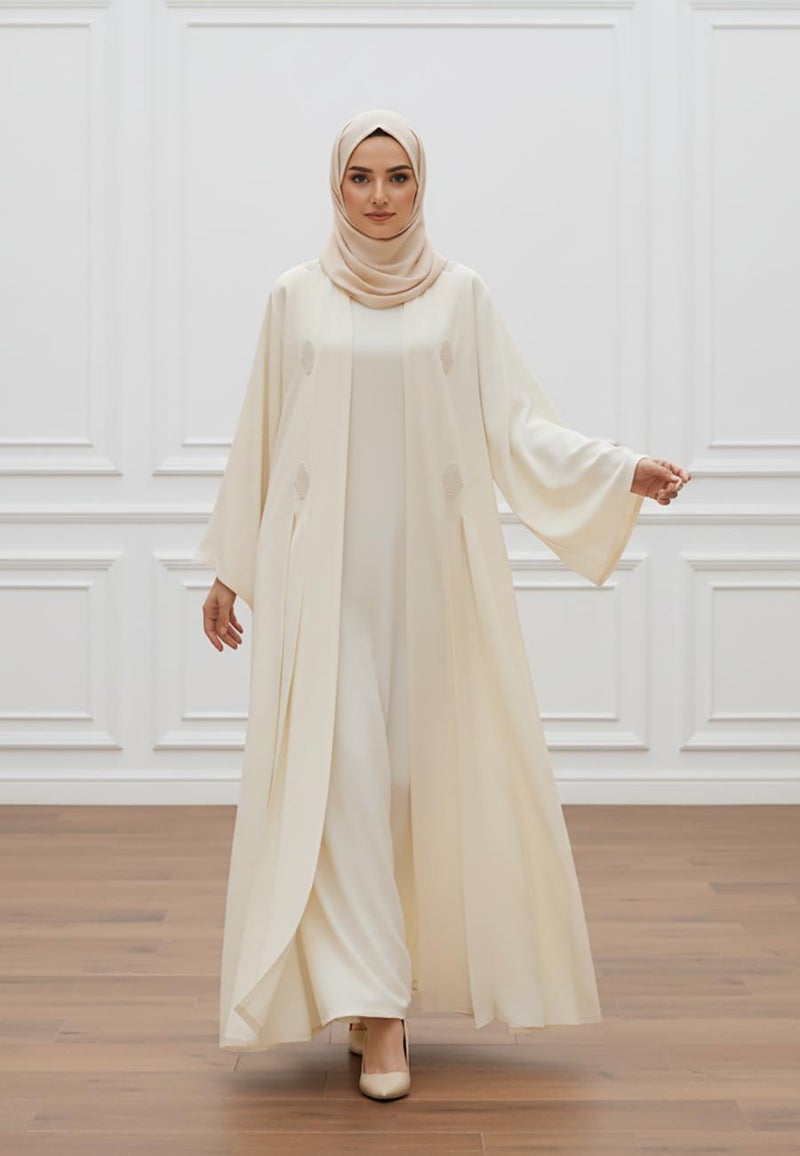NUKHBAA طقم عباءة كريب بارب الفاخر من قطعتين | يتضمن فستان داخلي وحجاب متطابق-2P820 - Image 1