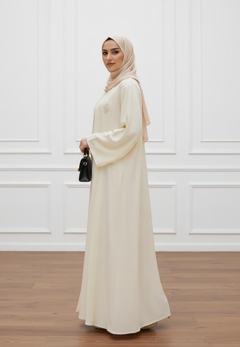NUKHBAA طقم عباءة كريب بارب الفاخر من قطعتين | يتضمن فستان داخلي وحجاب متطابق-2P820 - Image 3