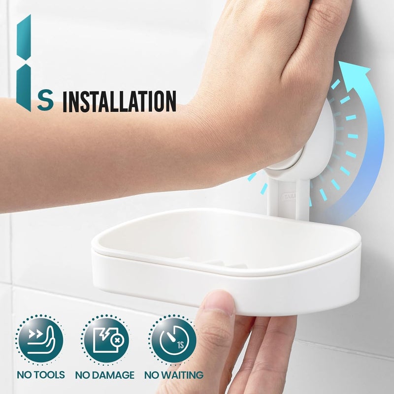 Taili Soap Dish for Shower, Max Hold 5 KG Suction Soap Holder for Bathroom, Bathtub, Wall Mounted, Waterproof, Drill-Free, Removable Shower Organizer, Sponge Sink Holder Suction Cup, Plastic In White - Image 3