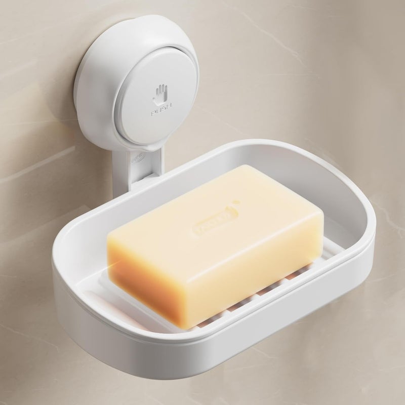 Taili Soap Dish for Shower, Max Hold 5 KG Suction Soap Holder for Bathroom, Bathtub, Wall Mounted, Waterproof, Drill-Free, Removable Shower Organizer, Sponge Sink Holder Suction Cup, Plastic In White - Image 1