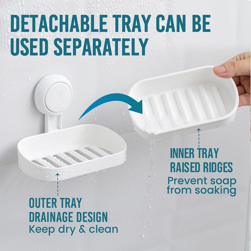 Taili Soap Dish for Shower, Max Hold 5 KG Suction Soap Holder for Bathroom, Bathtub, Wall Mounted, Waterproof, Drill-Free, Removable Shower Organizer, Sponge Sink Holder Suction Cup, Plastic In White - Image 4