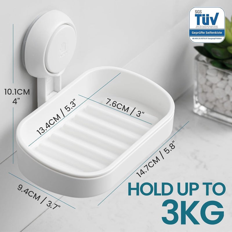 Taili Soap Dish for Shower, Max Hold 5 KG Suction Soap Holder for Bathroom, Bathtub, Wall Mounted, Waterproof, Drill-Free, Removable Shower Organizer, Sponge Sink Holder Suction Cup, Plastic In White - Image 2