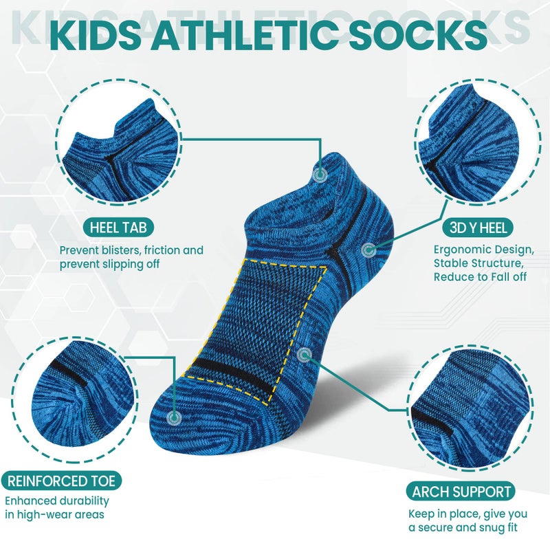 Eocom Kids Boys Ankle Socks Low Cut Athletic Cotton Sport Socks For Little Boys 6 Pairs (Multi Color, 6-8 Years) - Image 3