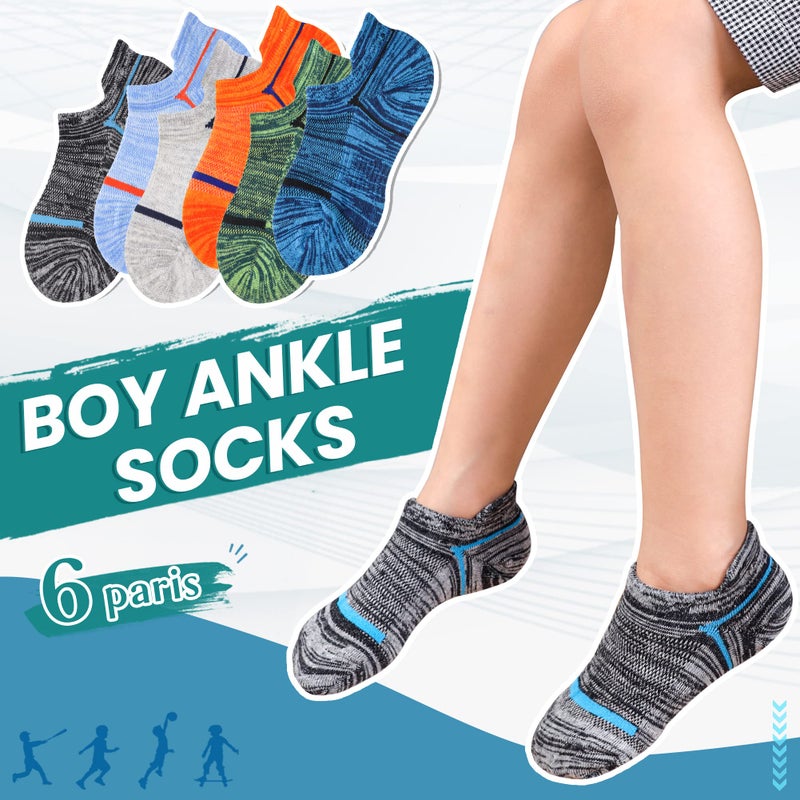 Eocom Kids Boys Ankle Socks Low Cut Athletic Cotton Sport Socks For Little Boys 6 Pairs (Multi Color, 6-8 Years) - Image 2