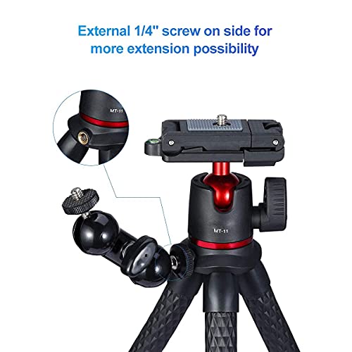 HIFFIN MT-11 Camera Tripod, Mini Flexible Tripod Stand with Hidden Phone Holder w Cold Shoe Mount, 1/4'' Screw for Magic Arm, Universal for iPhone 11 Pro Max XS Max X 8 7 Samsung Can on - Image 3