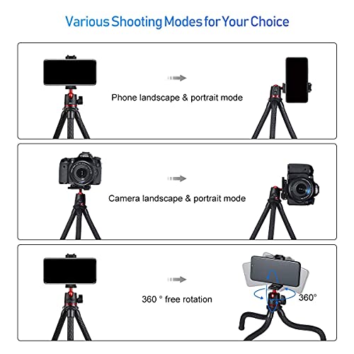 HIFFIN MT-11 Camera Tripod, Mini Flexible Tripod Stand with Hidden Phone Holder w Cold Shoe Mount, 1/4'' Screw for Magic Arm, Universal for iPhone 11 Pro Max XS Max X 8 7 Samsung Can on - Image 5