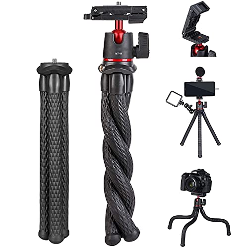 HIFFIN MT-11 Camera Tripod, Mini Flexible Tripod Stand with Hidden Phone Holder w Cold Shoe Mount, 1/4'' Screw for Magic Arm, Universal for iPhone 11 Pro Max XS Max X 8 7 Samsung Can on - Image 1