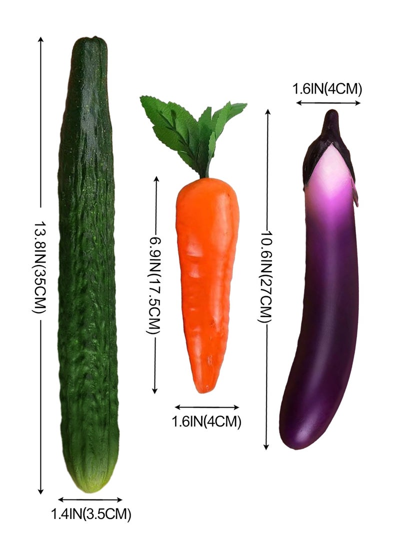 HomarKet 3PCS Artificial Vegetables Simulation Cucumber Eggplant and Carrot,Realistic Fake Vegetables Lifelike Decorative PU Food Set Faux Veggies for Home Kitchen Party Decor Ornament Photo Props Table Show  - Image 2
