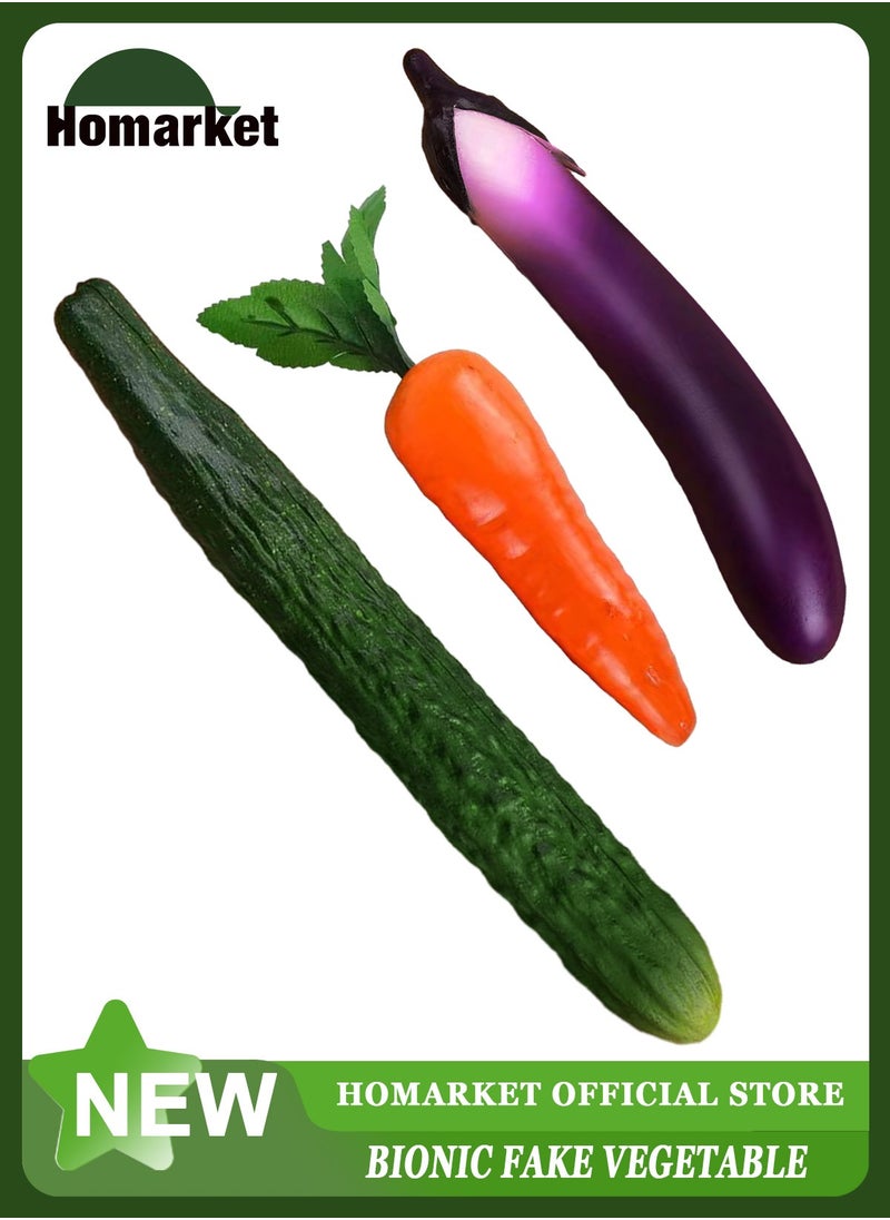 HomarKet 3PCS Artificial Vegetables Simulation Cucumber Eggplant and Carrot,Realistic Fake Vegetables Lifelike Decorative PU Food Set Faux Veggies for Home Kitchen Party Decor Ornament Photo Props Table Show  - Image 1