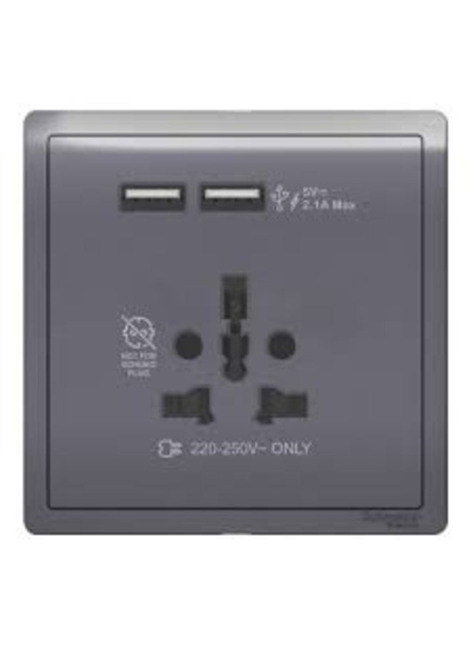 Schneider Electric Schneider Pieno 16A International Socket with 2.1A USB, Lavender Silver 