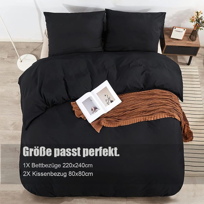 Soifox Bed Linen 220 x 240 cm Black Microfibre Bed Linen Sets Non-Iron and Wrinkle Free - Duvet Cover 220 x 240 cm Set with 80 x 80 cm Pillowcase Set of 2 Bed Linen with Zip - Image 4
