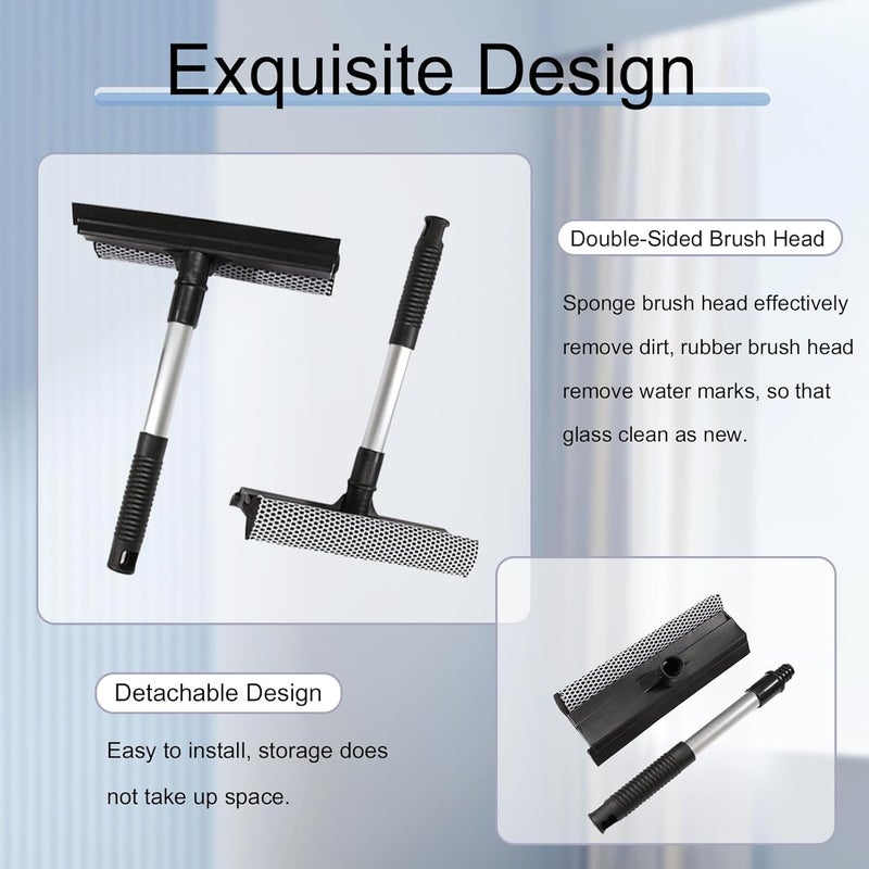 GION Long Handle Window Glass Cleaner Scraper Retractable Squeegee Sponge Window Scrubber Wiper Dual Head Auto Car Window Cleaning Squeegee Brush 1Pcs - Image 3