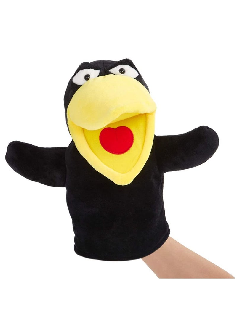 NIBEMINENT Hand Puppet Toys, Cute Plush Crow Toy Soft Lovely Bird Doll Funny Developing Intelligence Birthday for Kids interactive Imaginative Pretend Play Black, 10'' - Image 1