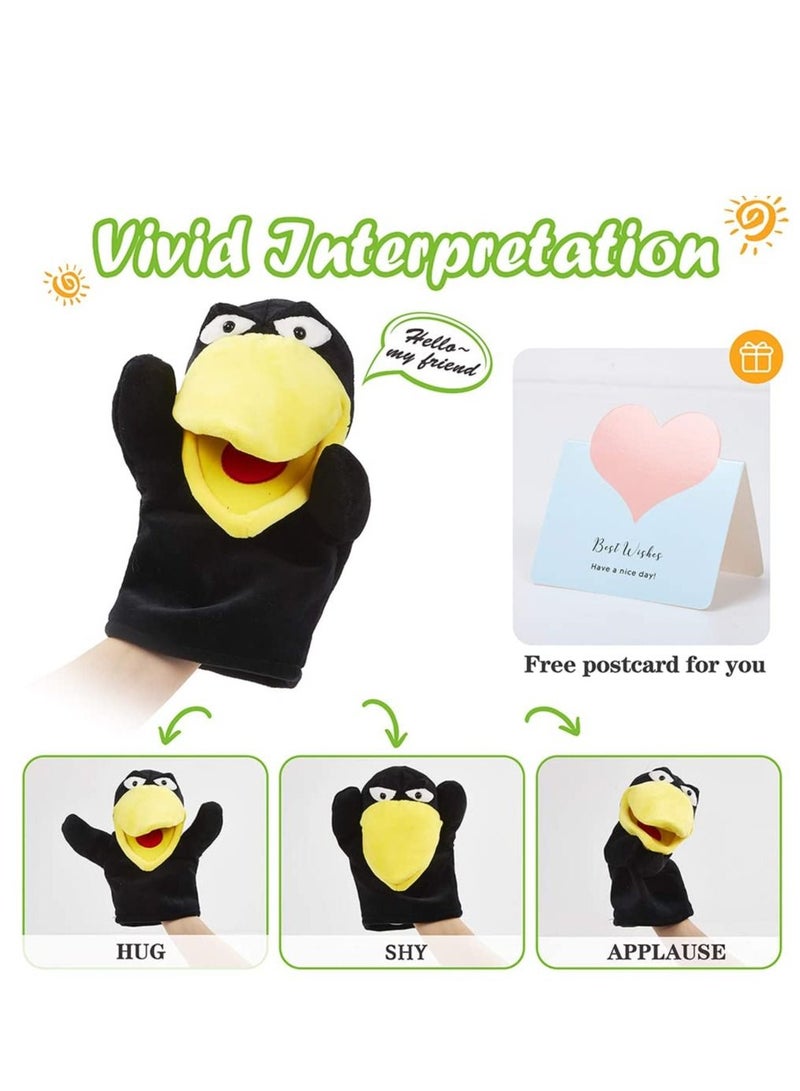 NIBEMINENT Hand Puppet Toys, Cute Plush Crow Toy Soft Lovely Bird Doll Funny Developing Intelligence Birthday for Kids interactive Imaginative Pretend Play Black, 10'' - Image 3