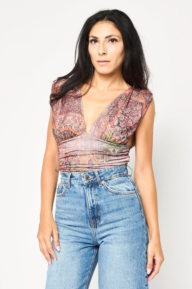 Replay بدلات نسائية بدون أكمام على شكل حرف V بطبعات متعددة الألوان - Image 1