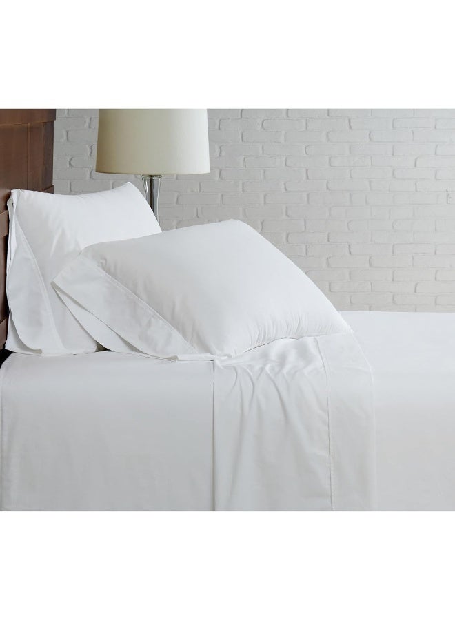 CANNON Solid Percale 200 Thread Count Sheet Sets White 100% Cotton 4-Piece Queen Sheet Set, Solid Color Themed, Adult Bedding, Oeko-TEX Certified - Image 1