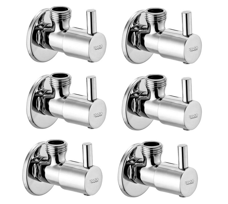SPAZIO Brass Flora Quarter Turn Angle ValveAngle Cock Stop Cock For HotCold Water With Brass Disc Wall Flange Chrome Finish Pack of 6 - Image 1