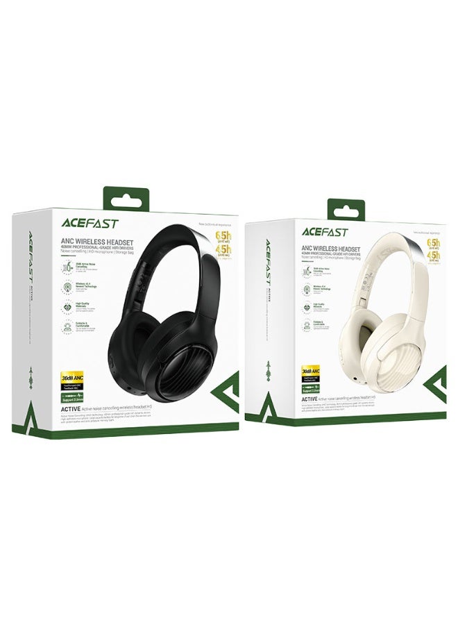 ACEFAST Wireless Over Ear Headphones H5, 45 hours Play Time, ANC noise cancelling, 40mm professional-grade Hi-Fi drivers, Stainless steel adjustable headband - White - Image 4