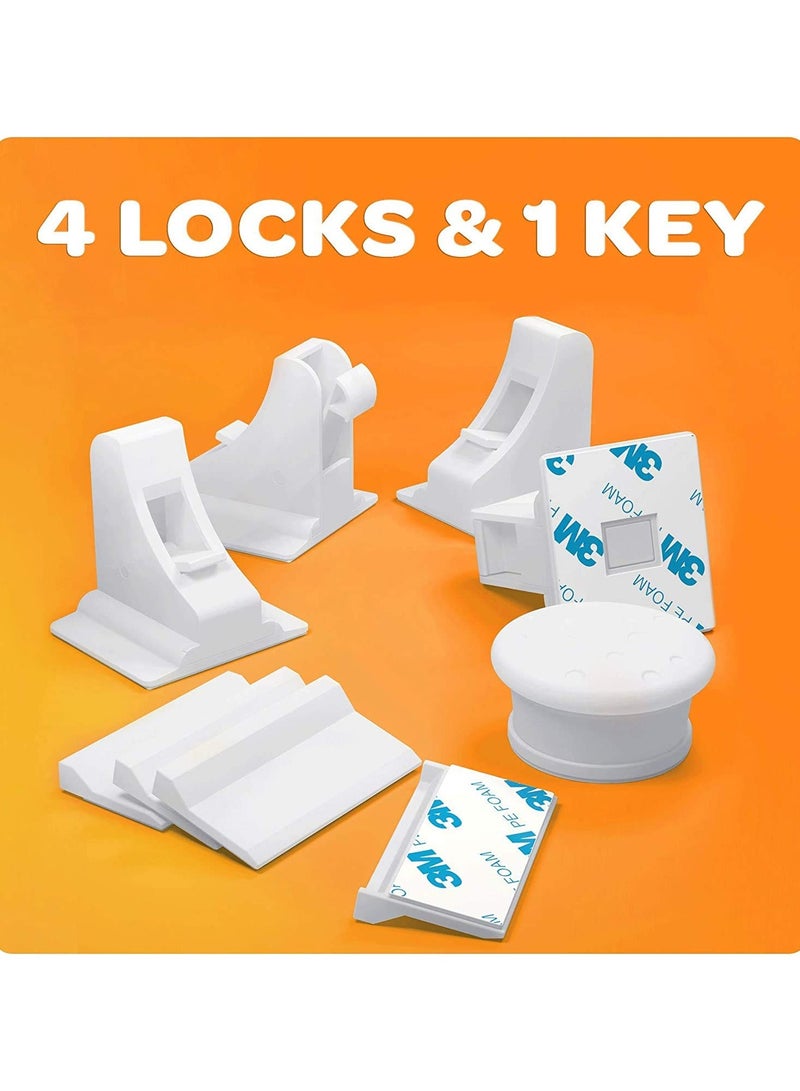 Mr. Penda 4 Locks 1 Key Magnetic Cabinet Locks Baby Cabinet Safety Latches Baby Proofing Cabinet Locks (White) - Image 2