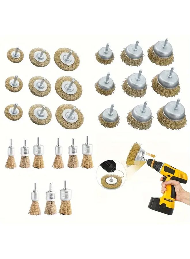 9 Pcs T Shaped Wire Brush Set With Handle Steel Fleece Polishing Brush For Removing Rust Corrosion Paint - Image 1