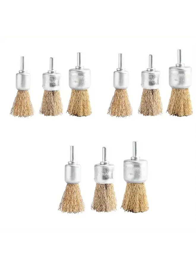 9 Pcs T Shaped Wire Brush Set With Handle Steel Fleece Polishing Brush For Removing Rust Corrosion Paint - Image 3