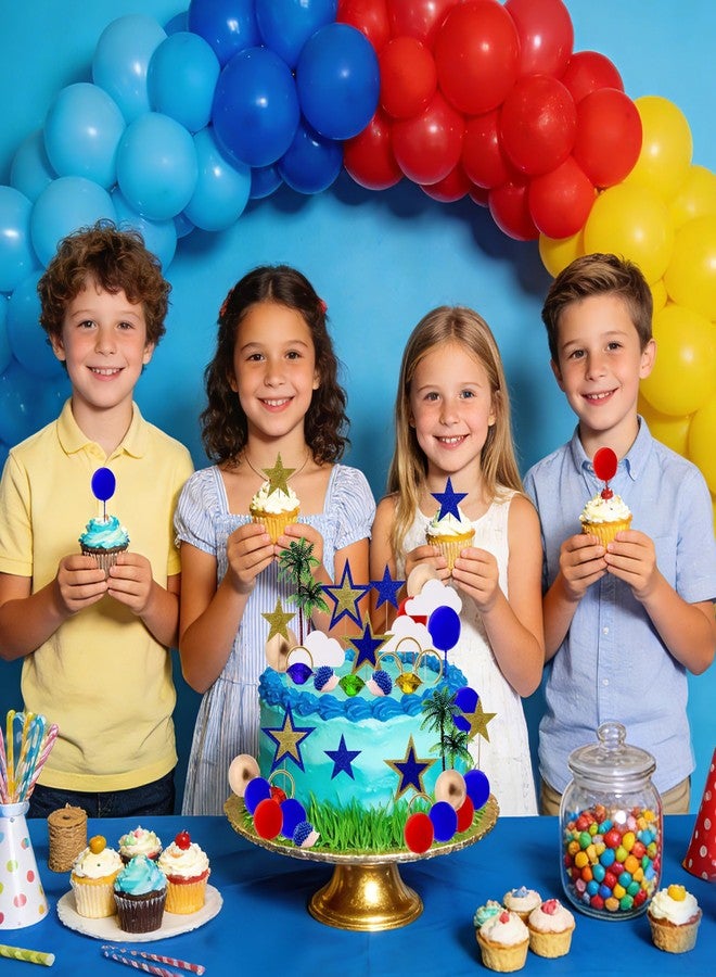 Glavatrix 46PCS Hedgehog Cake Toppers Blue Themed Cake Decorations with Hedgehogs Coconut Trees Stars Rings Red Blue Gold Balls Cupcake Toppers for Baby Shower Jungle Animlas Video Game Birthday Party - Image 3