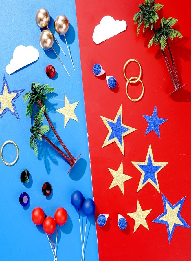 Glavatrix 46PCS Hedgehog Cake Toppers Blue Themed Cake Decorations with Hedgehogs Coconut Trees Stars Rings Red Blue Gold Balls Cupcake Toppers for Baby Shower Jungle Animlas Video Game Birthday Party - Image 4