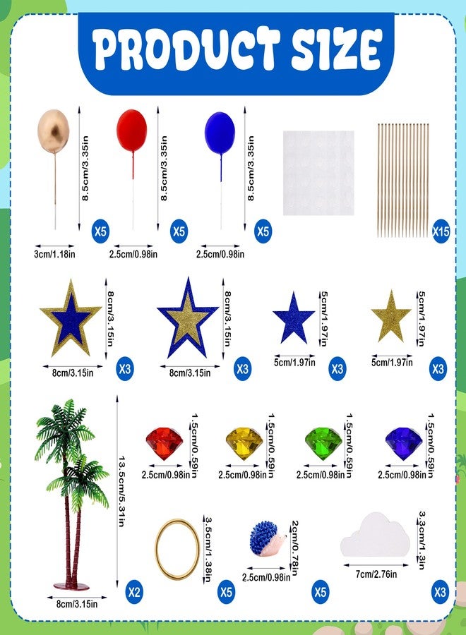 Glavatrix 46PCS Hedgehog Cake Toppers Blue Themed Cake Decorations with Hedgehogs Coconut Trees Stars Rings Red Blue Gold Balls Cupcake Toppers for Baby Shower Jungle Animlas Video Game Birthday Party - Image 5