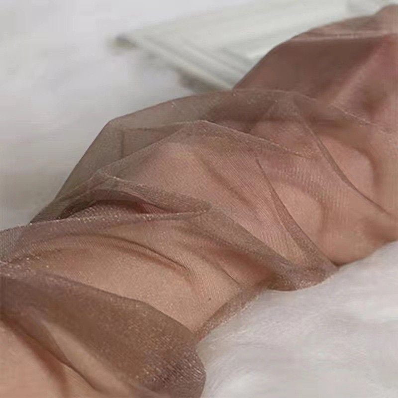 Shimmering Sheer Stockings Crystal Knee-High Socks Brown - Image 1