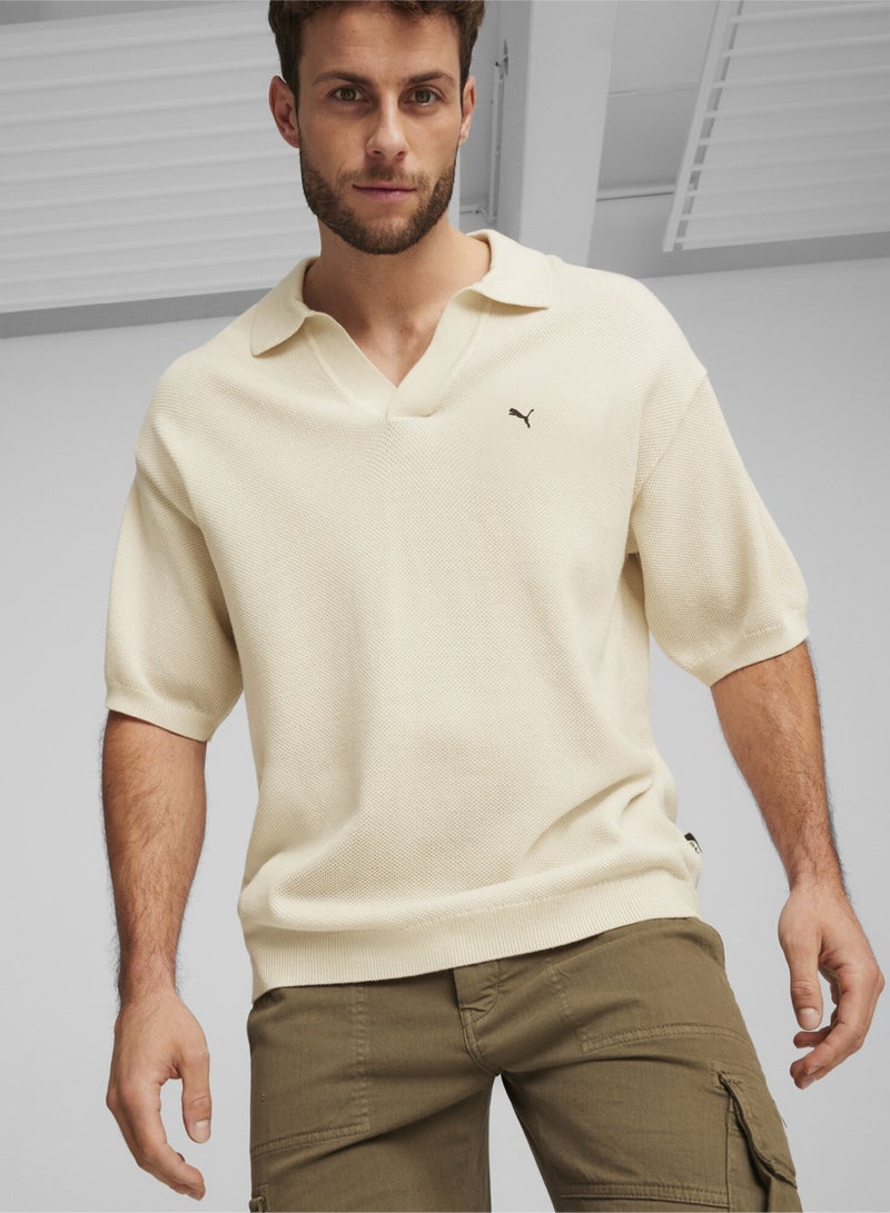 PUMA Basketball Nostalgia Mens White Knitted Polo Shirt - Image 1