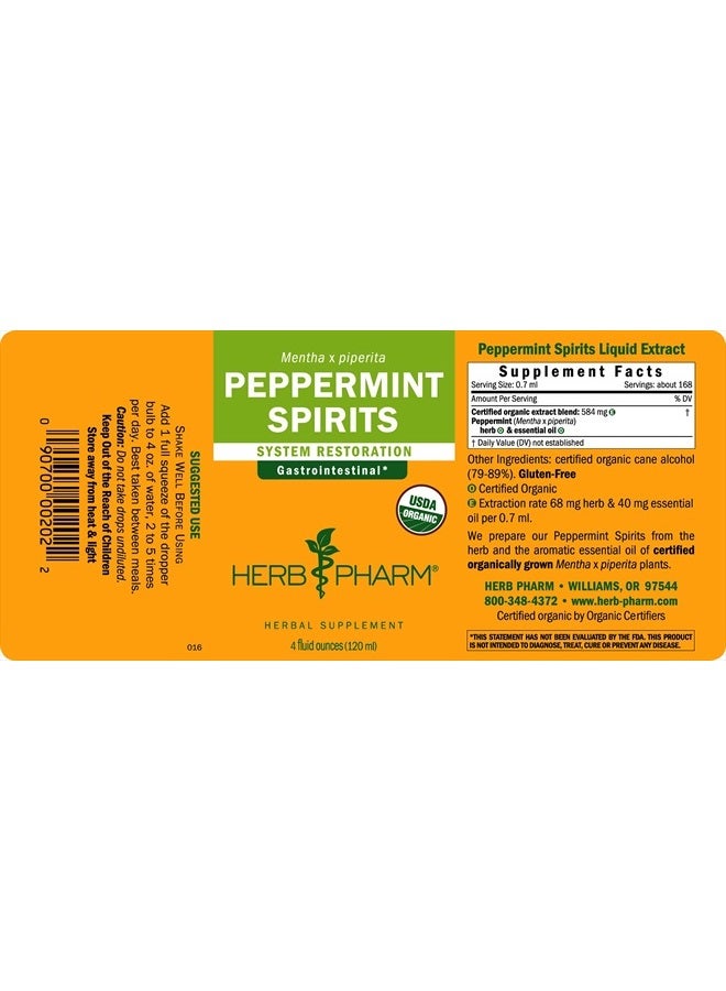 HERB PHARM Certified Organic Peppermint Spirits Liquid Extract Digestive Support Blend - 4 Ounce (DPEP04) - Image 2
