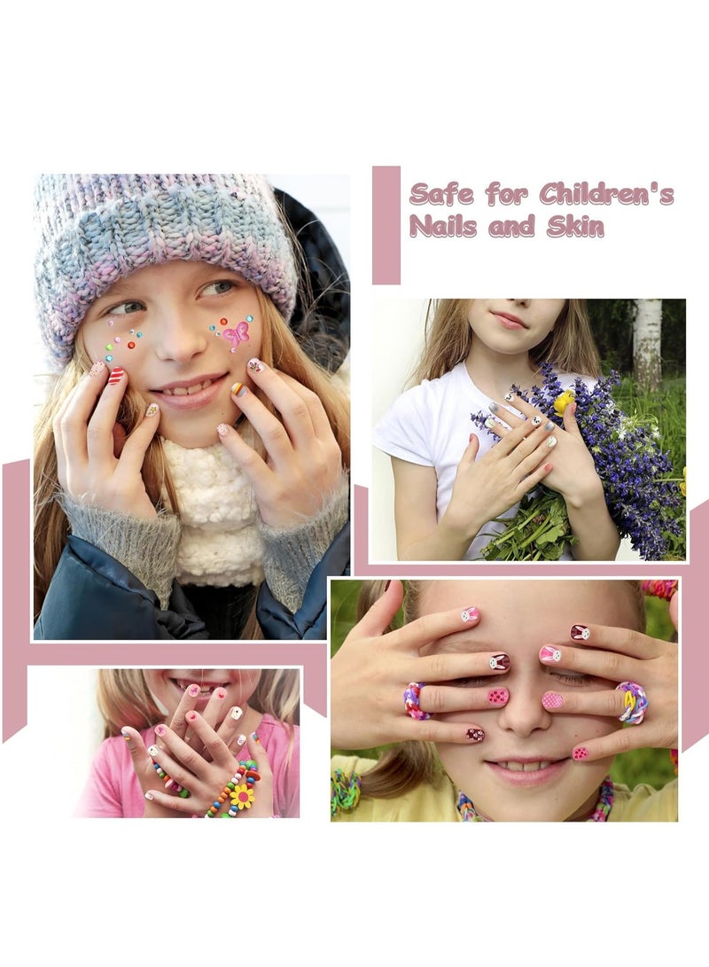 SOLARAE 120 Pcs Kids Stick on False Nails Fake Press Girls Pre-glued Nail Stickers Lovely Gift DIY Art Decor with Diamond Face Sticker Decoration - Image 2