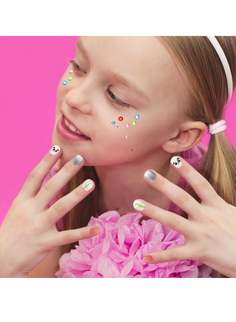 SOLARAE 120 Pcs Kids Stick on False Nails Fake Press Girls Pre-glued Nail Stickers Lovely Gift DIY Art Decor with Diamond Face Sticker Decoration - Image 3