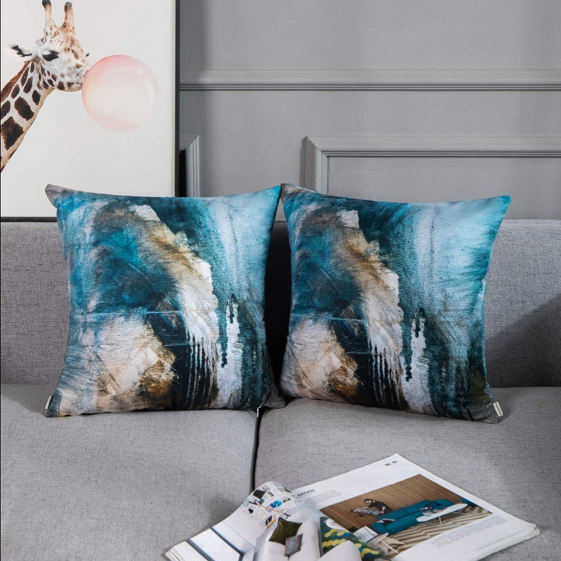 Britimes Britimes Throw Pillow Covers Modern Home Art Decor  18 x 18 Inches Set of 2 Pillow Cases Decorative  Abstract Oil Painting Pillowcases for Bedroom  Living Room  Cushion Couch Sofa  Teal Black  - Image 4