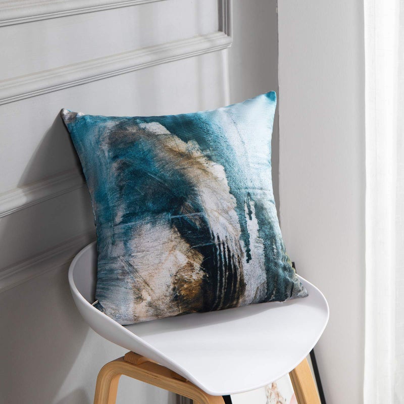 Britimes Britimes Throw Pillow Covers Modern Home Art Decor  18 x 18 Inches Set of 2 Pillow Cases Decorative  Abstract Oil Painting Pillowcases for Bedroom  Living Room  Cushion Couch Sofa  Teal Black  - Image 3