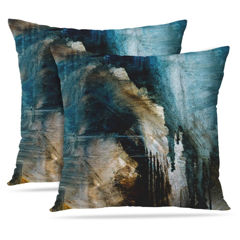 Britimes Britimes Throw Pillow Covers Modern Home Art Decor  18 x 18 Inches Set of 2 Pillow Cases Decorative  Abstract Oil Painting Pillowcases for Bedroom  Living Room  Cushion Couch Sofa  Teal Black  - Image 1