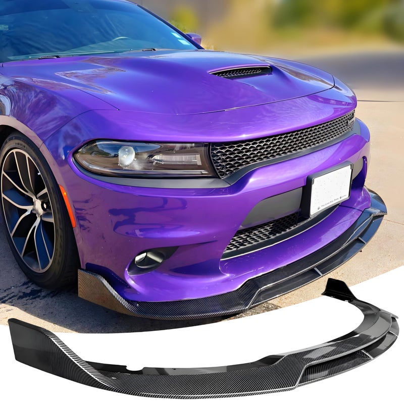 NEESPOC Front Bumper Lip Splitter Spoiler Fit for Dodge Charger SRT Hellcat/RT Scat Pack/Daytona/RT 392 2015-2023 Carbon Fiber Style Coating 4pcs Accessories Air Chin Body Kit - Image 1