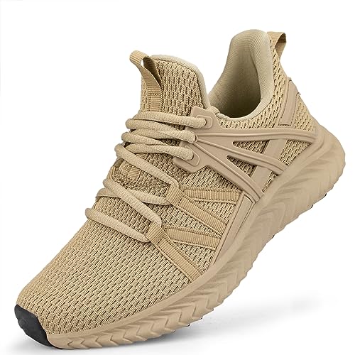 Abboos Women's Athletic Running Shoes Mesh Sneakers Tennis Shoes Sports Lightweight Breathable Outdoor Walking Shoes Size 5.5 Khaki - Image 1