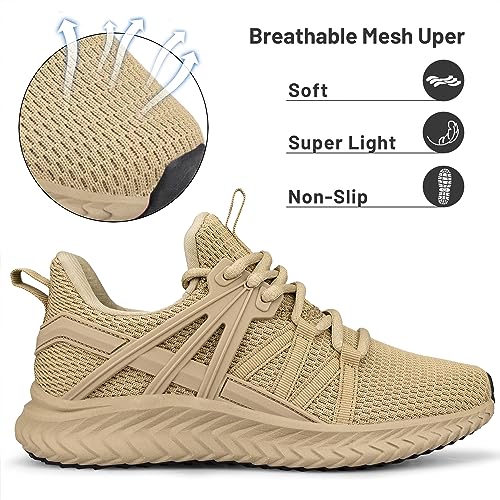 Abboos Women's Athletic Running Shoes Mesh Sneakers Tennis Shoes Sports Lightweight Breathable Outdoor Walking Shoes Size 5.5 Khaki - Image 2