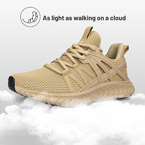 Abboos Women's Athletic Running Shoes Mesh Sneakers Tennis Shoes Sports Lightweight Breathable Outdoor Walking Shoes Size 5.5 Khaki - Image 4