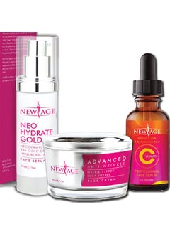 New Age New Age Skin Care Beauty Box Set of 3 Gift Set Vitamin C And Hyaluronic Kit Eye Serum Neo Hydrate Gold Face and Neck Serum Advanced AntiWrinkle Cream Anti Aging Retinol Moisturizer 