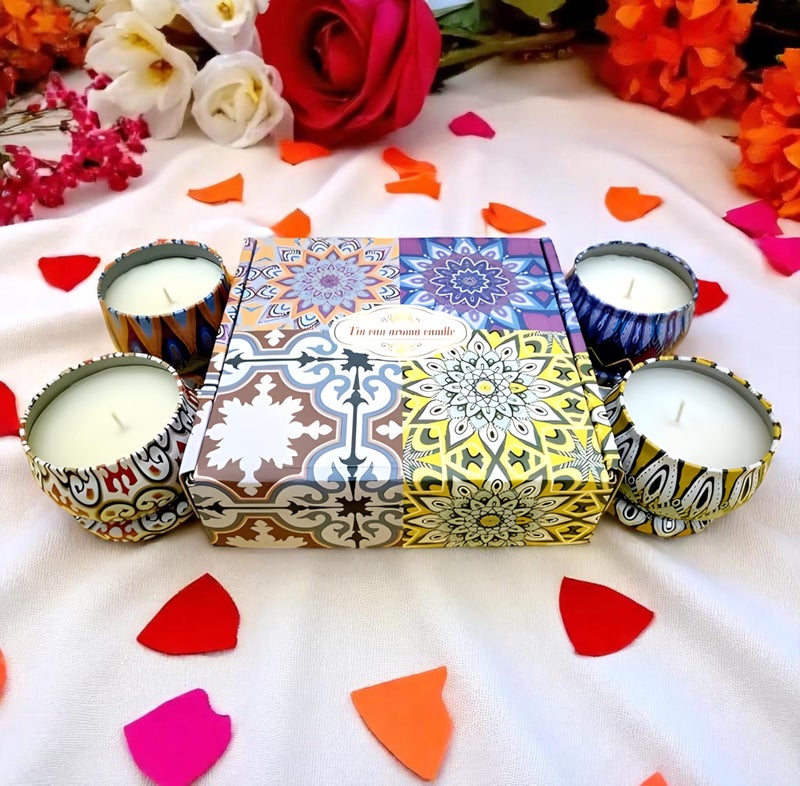 Maefele Decorative Scented Candles in Designer Tins, Set of 4, Gift Set (Celebration Glow) - Image 1