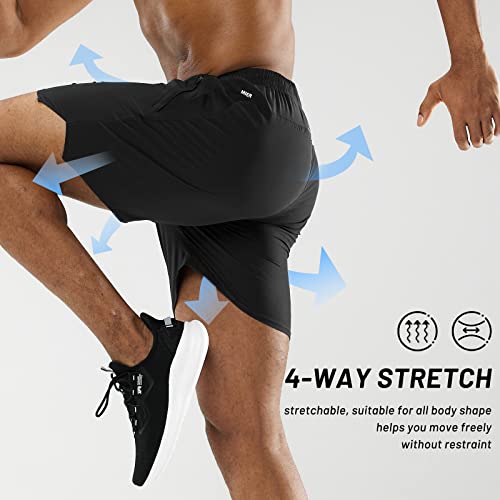 MIER Mens 5 Inch Inseam Shorts with Pockets Elastic Waist Gym Athletic Running Shorts, Lightweight, Quick Dry, Black, M - Image 4