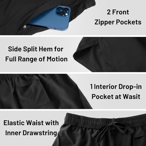 MIER Mens 5 Inch Inseam Shorts with Pockets Elastic Waist Gym Athletic Running Shorts, Lightweight, Quick Dry, Black, M - Image 3