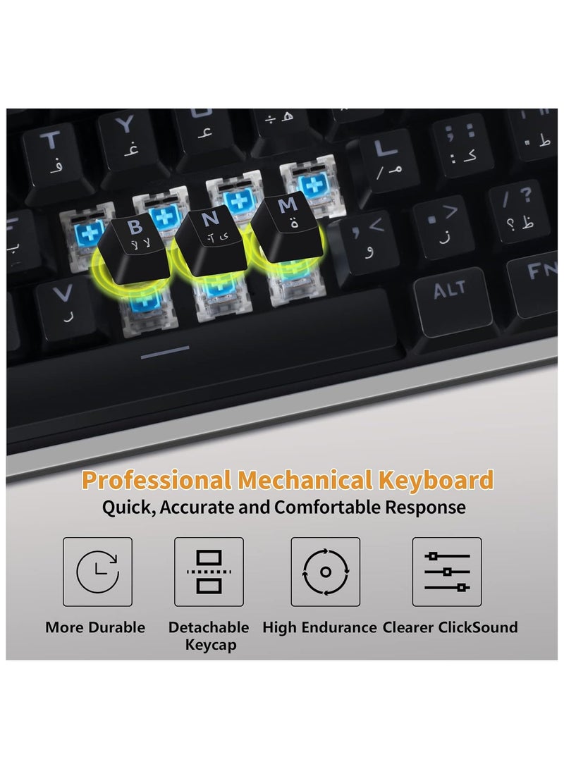 ALAMAREQ English Arabic Mechanical Gaming Keyboard, 87-Key Compact, RGB LED Gaming Keyboard with Blue Switch, Anti-Ghosting, Metal Frame for PC Gaming & Typing - Image 3
