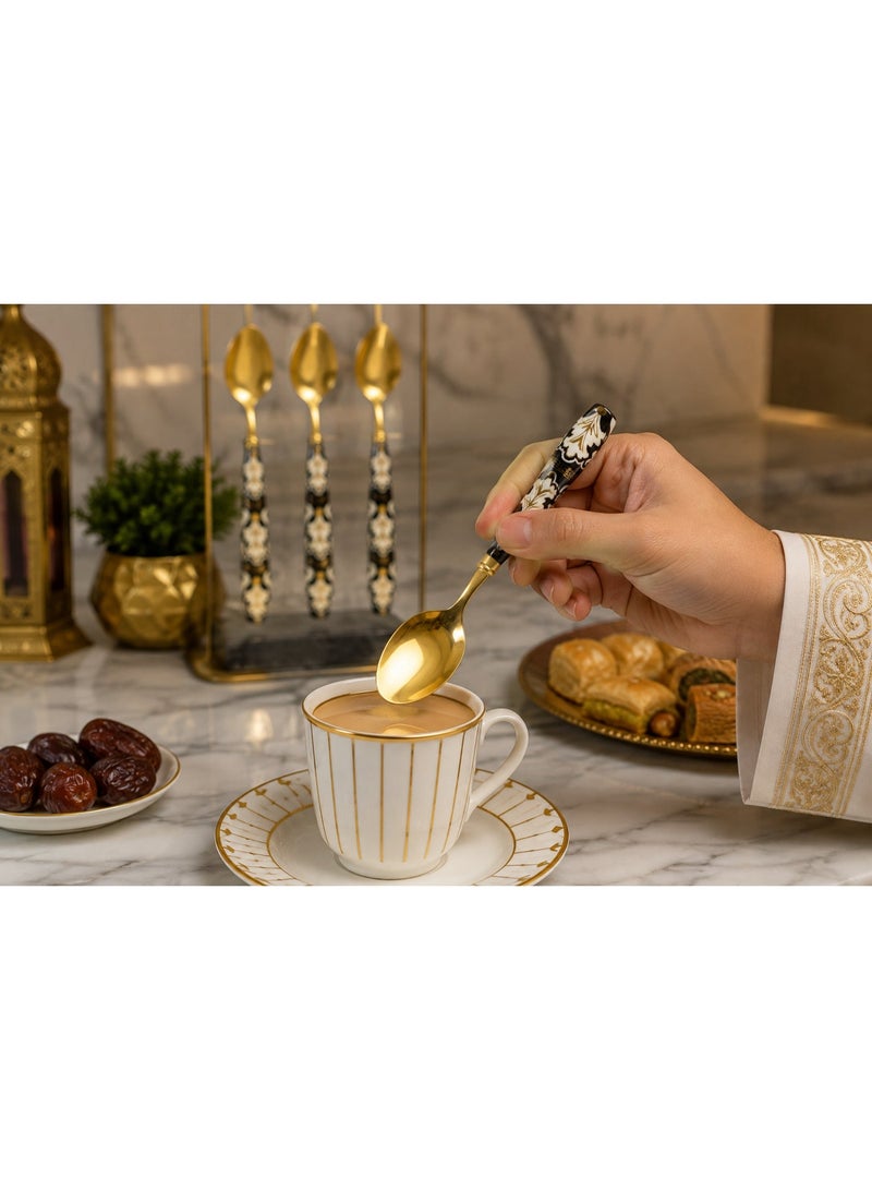 Spoon Gold Stainless Steel Tablespoons Set – Pack of 6 Matching Dinner Spoons with Elegant Decorative Handle – Luxury Dining Cutlery - Image 1